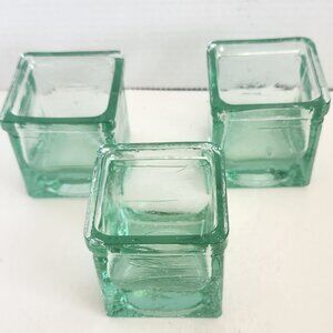 Square Green Recycled Glass Candle Holders Or Vases